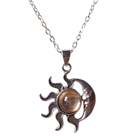Silver Sun and Moon Pendant Necklace - Picture 1 of 2